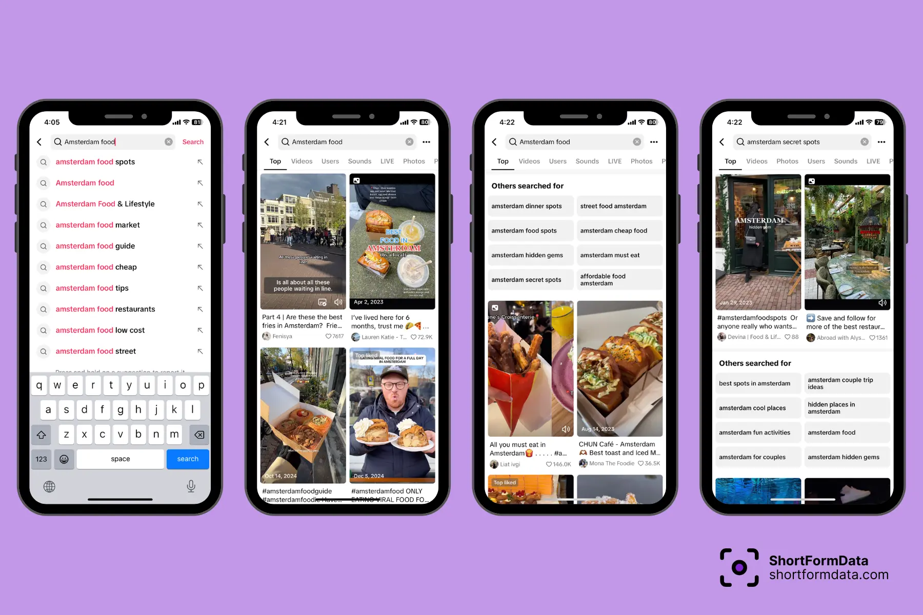 Screenshot of tiktok search results and related searches